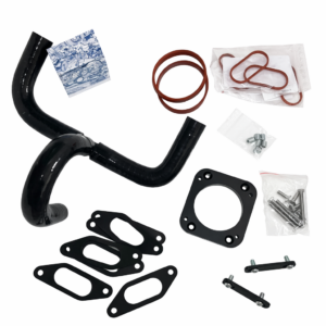 Complete M50 intake manifold swap conversion kit for M52TU by Bavarian Lab including gaskets, machining ports, adapter plate with hose fitting, silicone hoses, fuel rail brackets, IAT sensor and hardware.